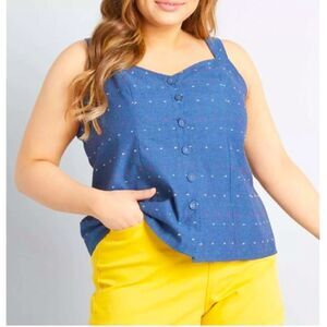 ModCloth Flirtation Bustier Cotton Speckled Denim Top Size Large